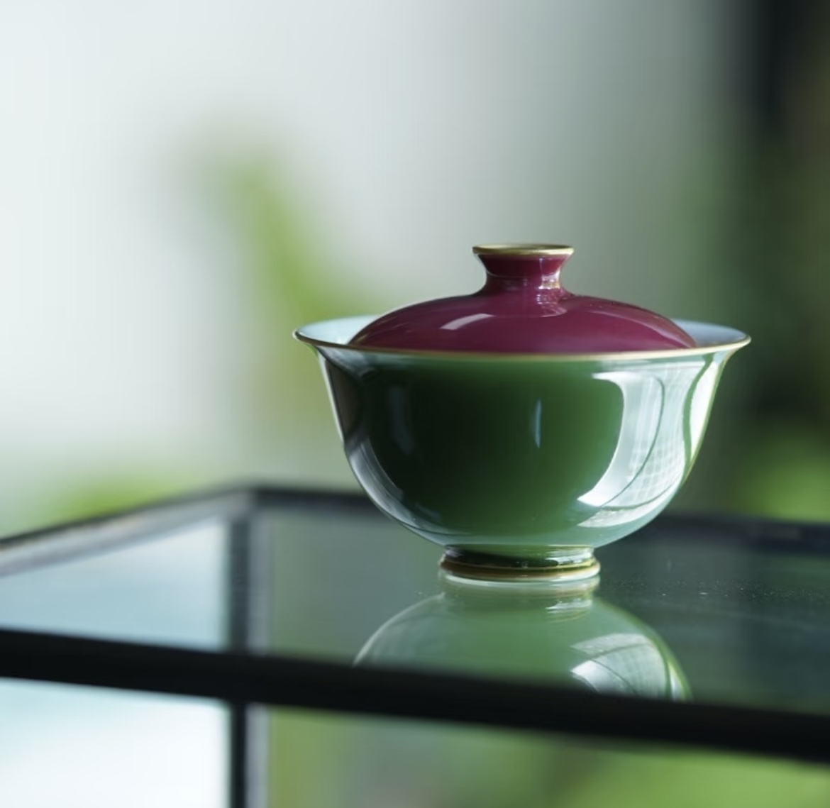 《梦乔茶器》华隐堂景德镇纯手绘绿肥红瘦盖碗泡茶碗（盖下100ml）