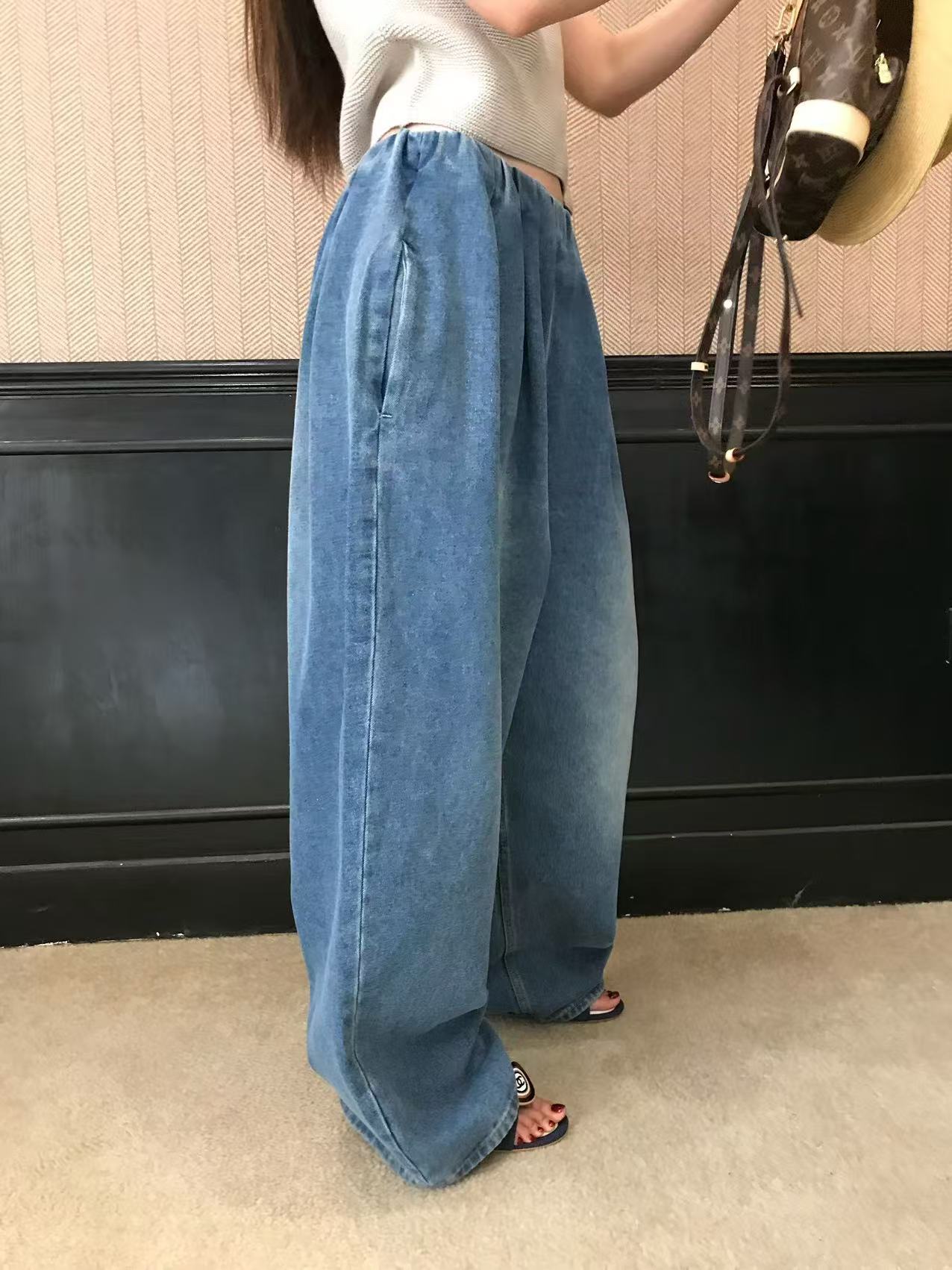 不冷BULENG复古垂坠牛仔裤女夏休闲阔腿长裤