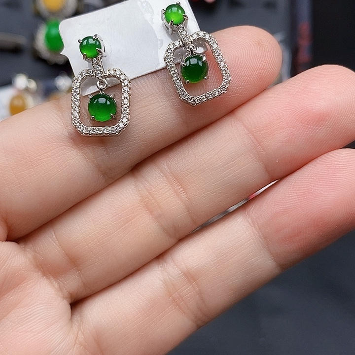翡翠银S925镶嵌耳饰