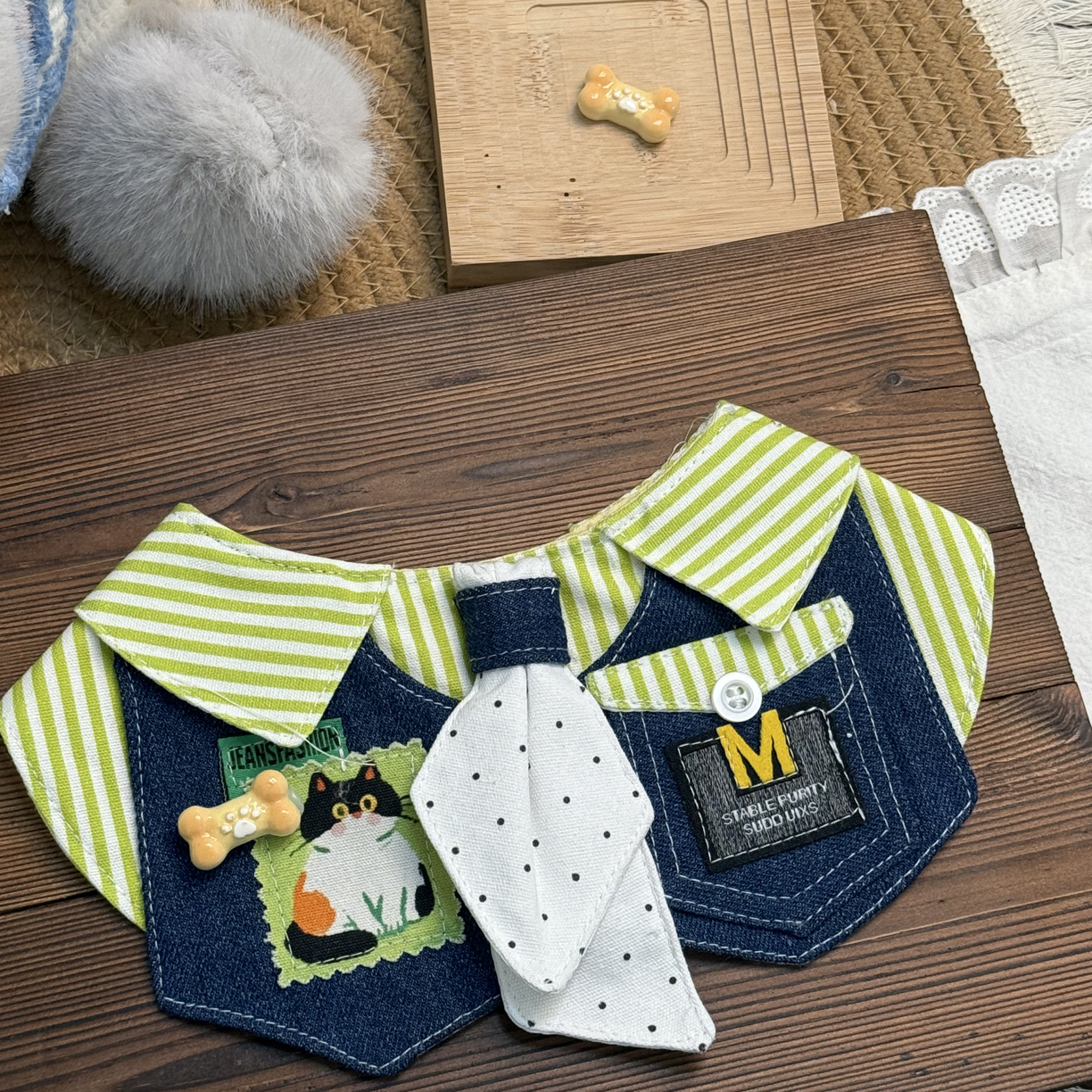 【RouRou-独家原创】定做宠物口水巾-《M豆喵》