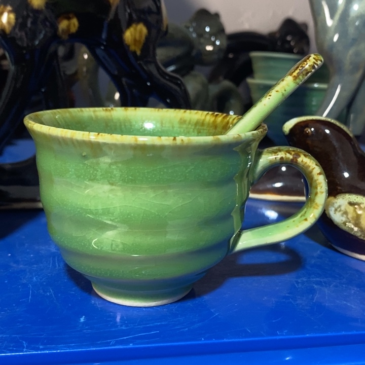 瓷片五厂洒金帝王绿咖啡杯