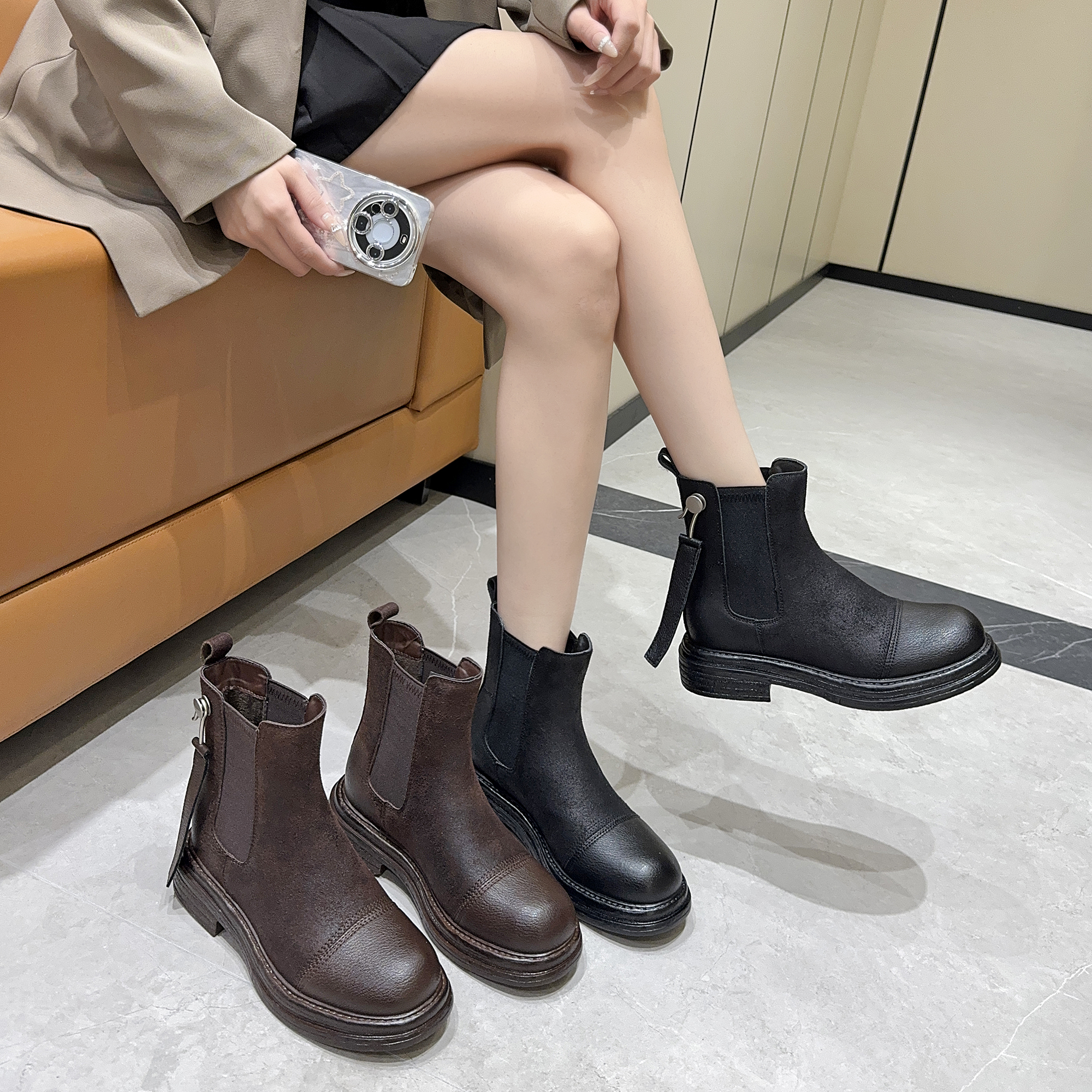 冬季新款时尚休闲女鞋短靴切尔西英伦靴子加绒保暖2156-1//JMA