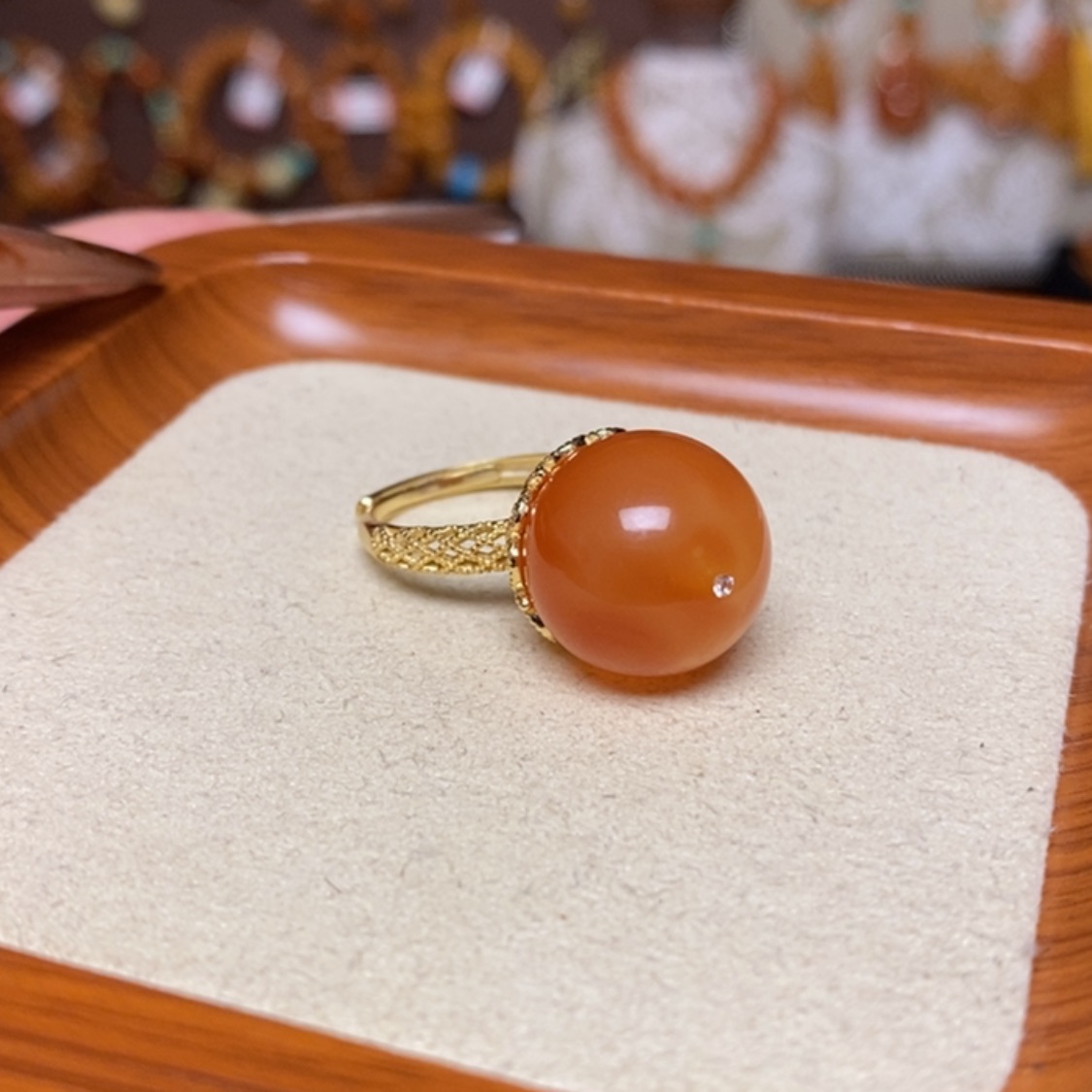 【闪购商品】银S925镀金镶嵌蜜蜡戒指