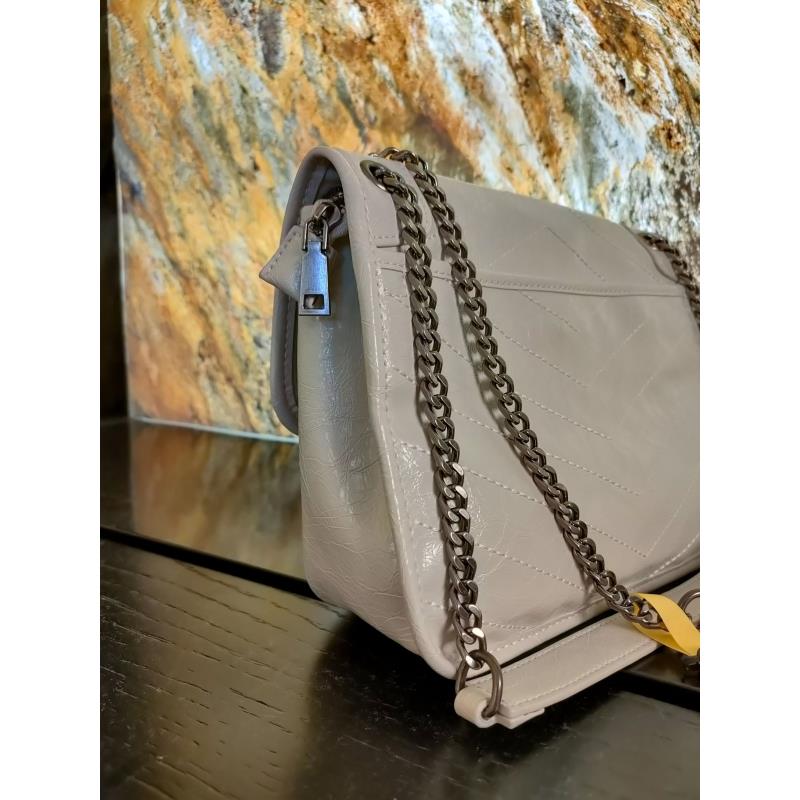 HIRMRIS手工真皮包银双肩链YZ91-1 nk中阳 邮差中号白色