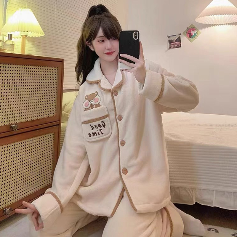 睡衣冬珊瑚绒加绒秋冬款长袖女可爱韩版法兰绒家居服两件套装 777