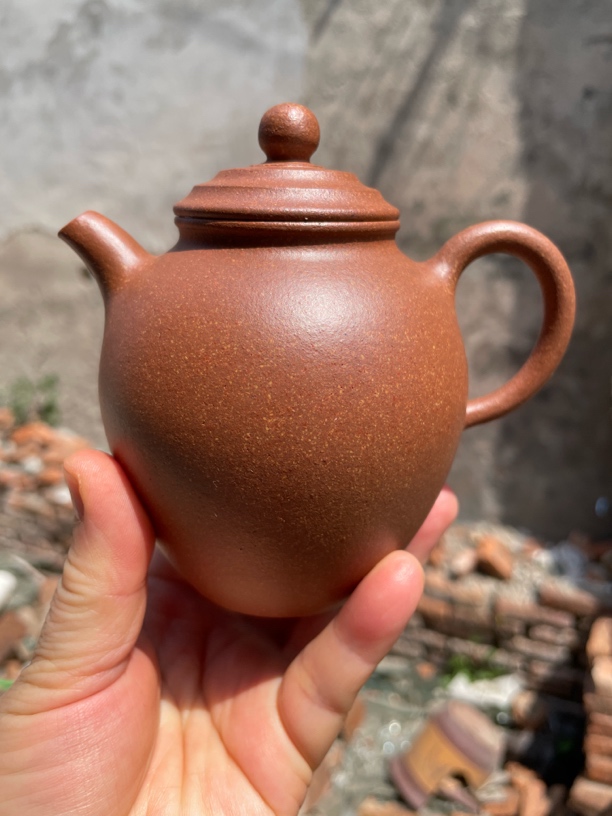 宜兴紫砂壶，橄榄壶，红降坡泥，半手工制作，容量300cc
