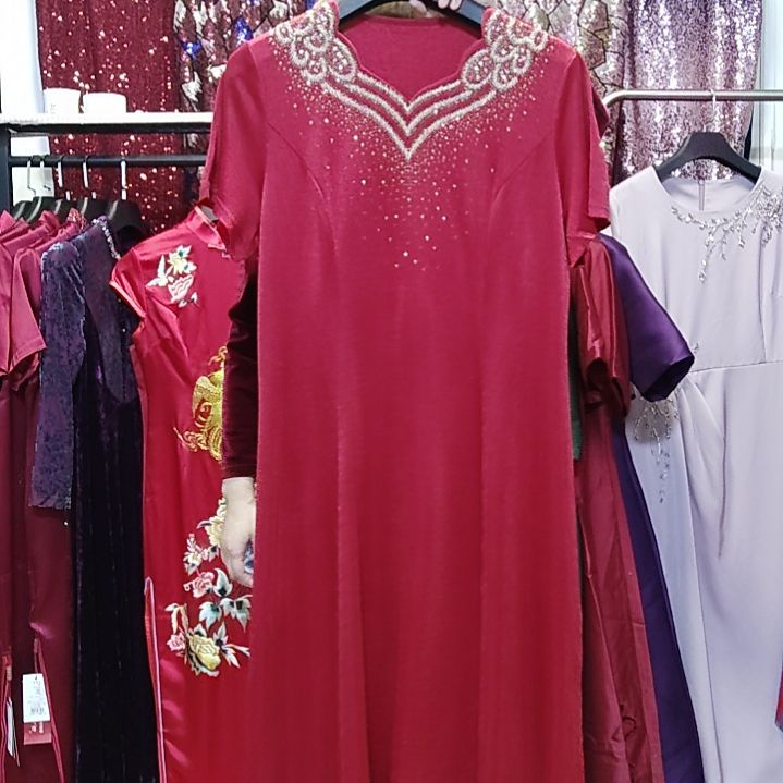 正红v领重工中长连衣裙5xl140-160