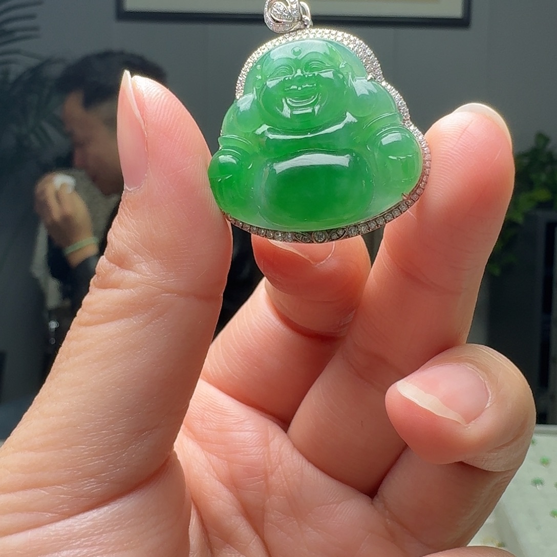 翡翠18K金镶嵌吊坠(不含链)天然