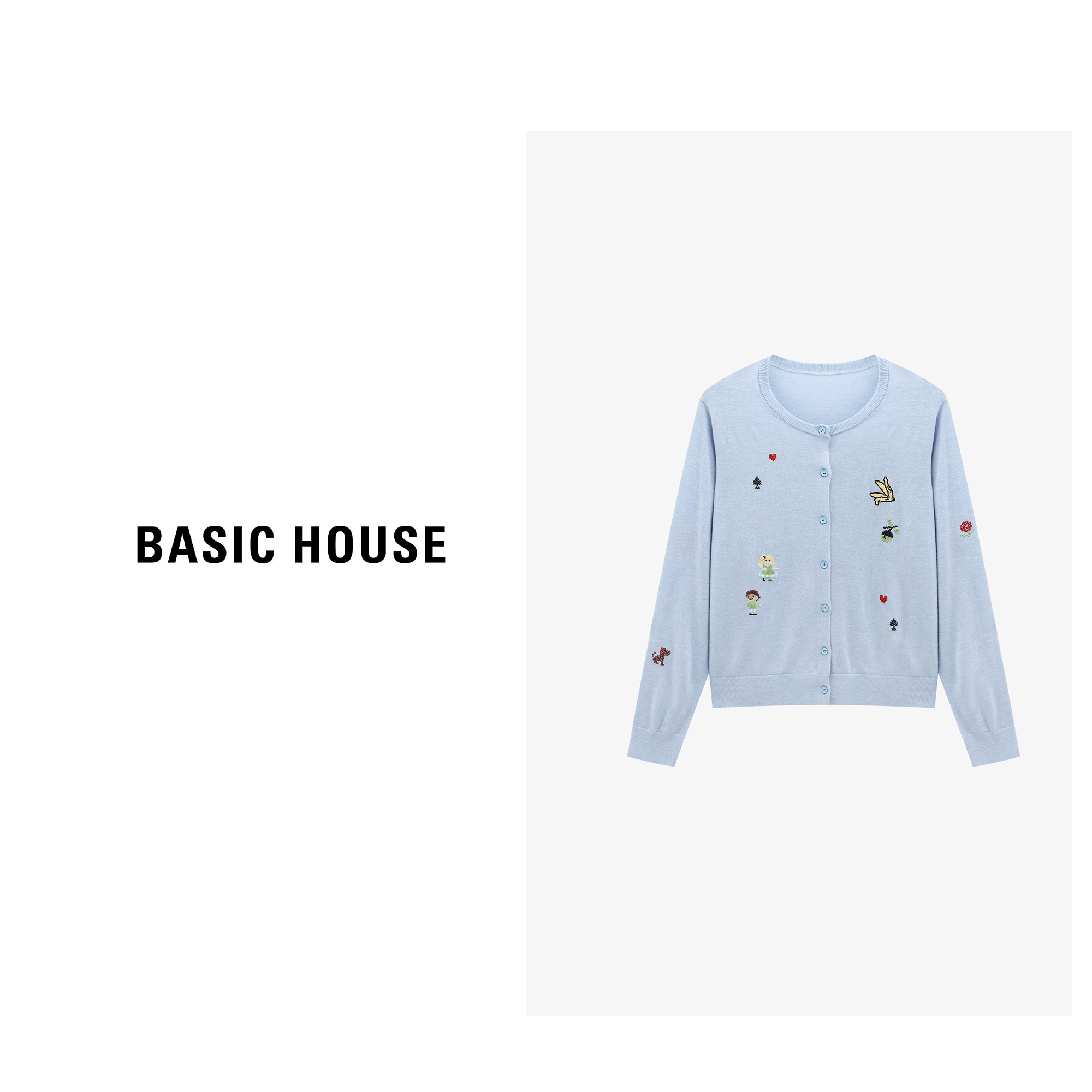 Basic House/百家好舒适百搭休闲可爱卡通女生针织衫-B0625B5LQJ2