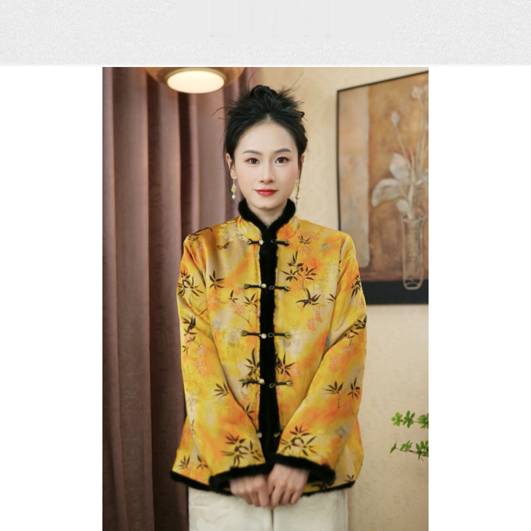 1078 水貂毛新款中式国风外套时尚洋气显瘦休闲【加厚款】