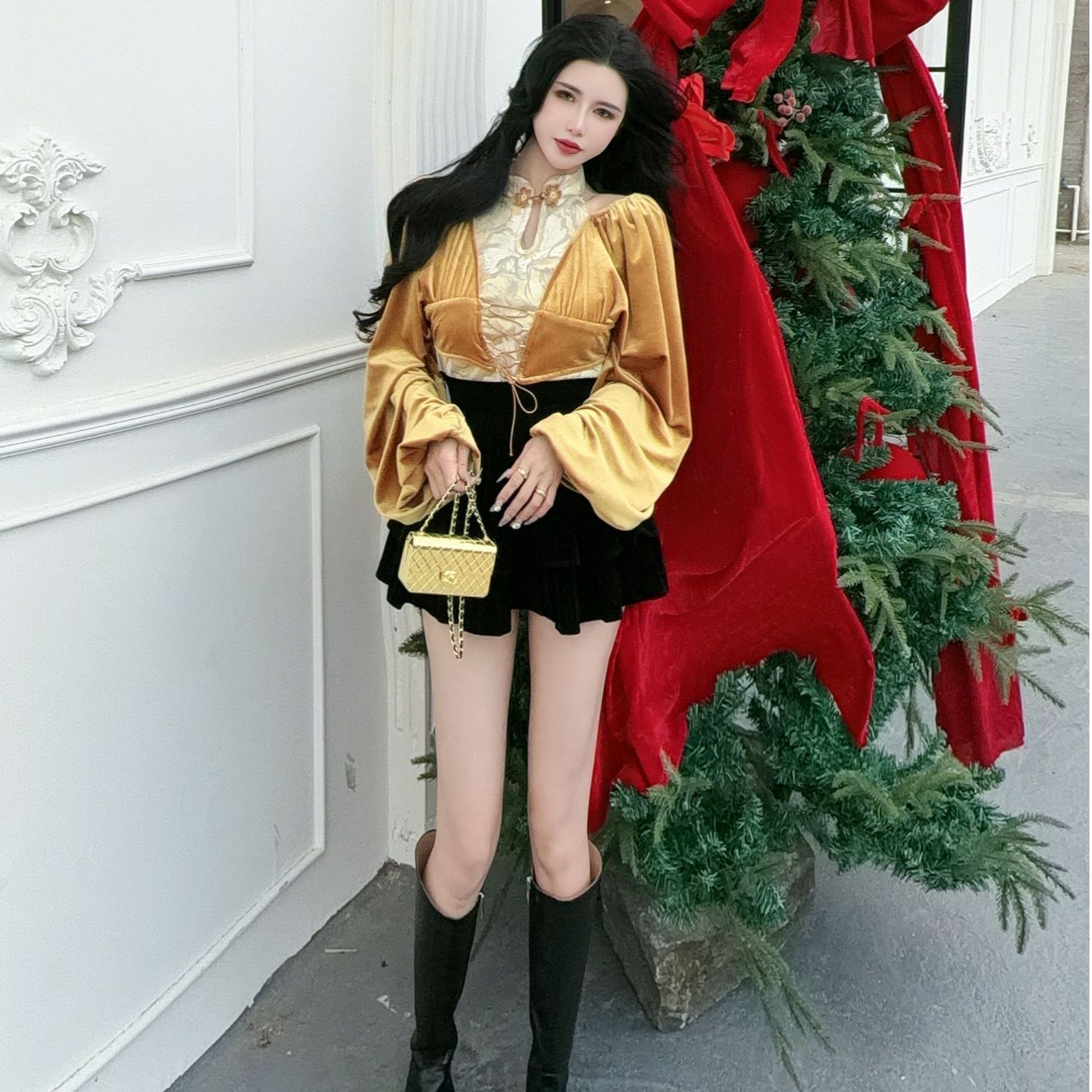 大气元（上衣）原创设计款国风系列刺绣拼接上衣#A0021