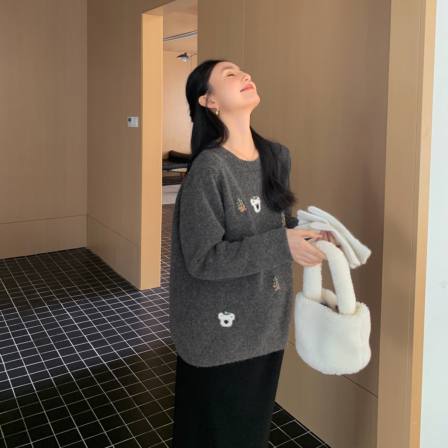 ZMA孕妇装【考拉毛衣黑裙套装】穿搭秋冬刺绣针织毛衣半身裙冬款