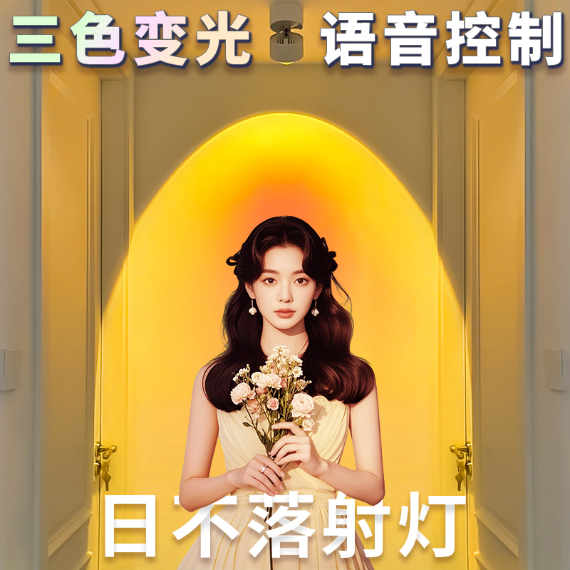 日不落射灯玄关装饰画氛围感射灯过道日落夕阳红嵌入式东方红射灯