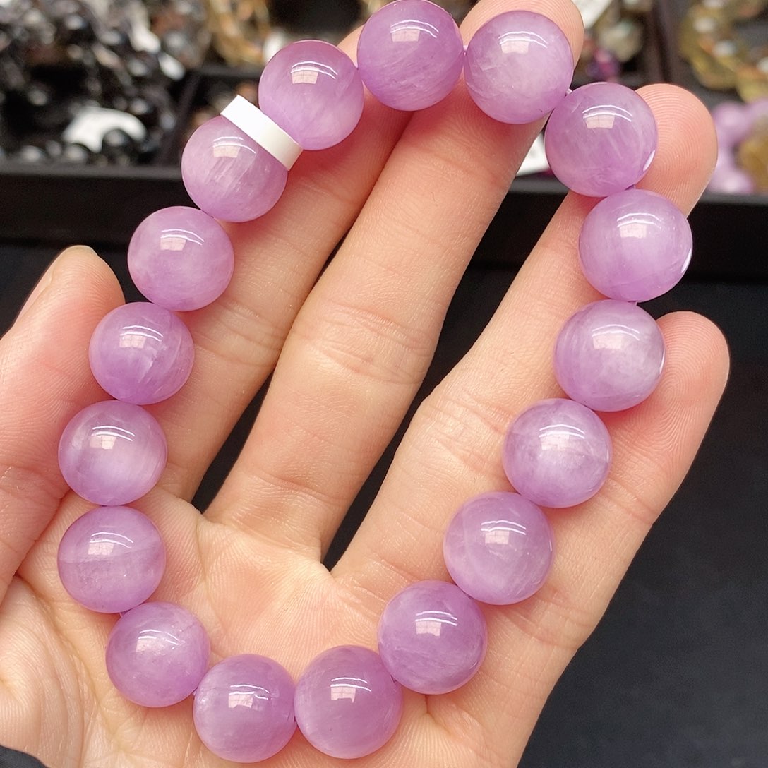 锂辉石手串未镶嵌25紫锂辉12mm