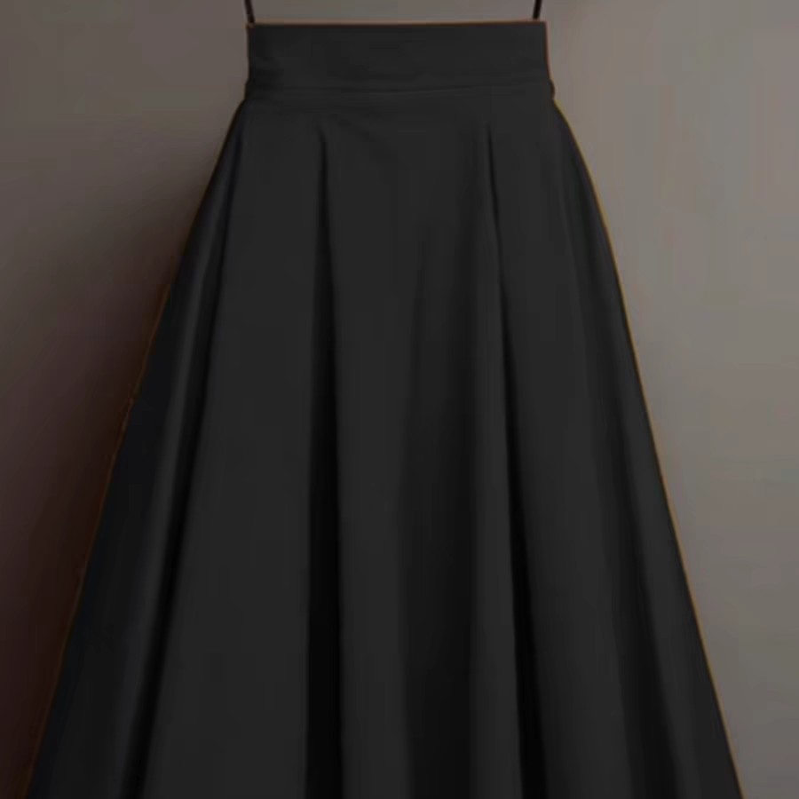 高腰显瘦百褶半身裙A字中长款大摆裙气质百搭跳舞春游郊外黑裙子