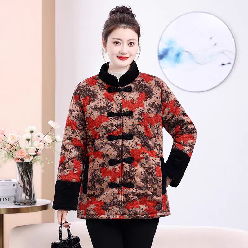 11975-中老年奶奶装冬季加绒宽松中式棉袄花色保暖棉服【A45-1-5】