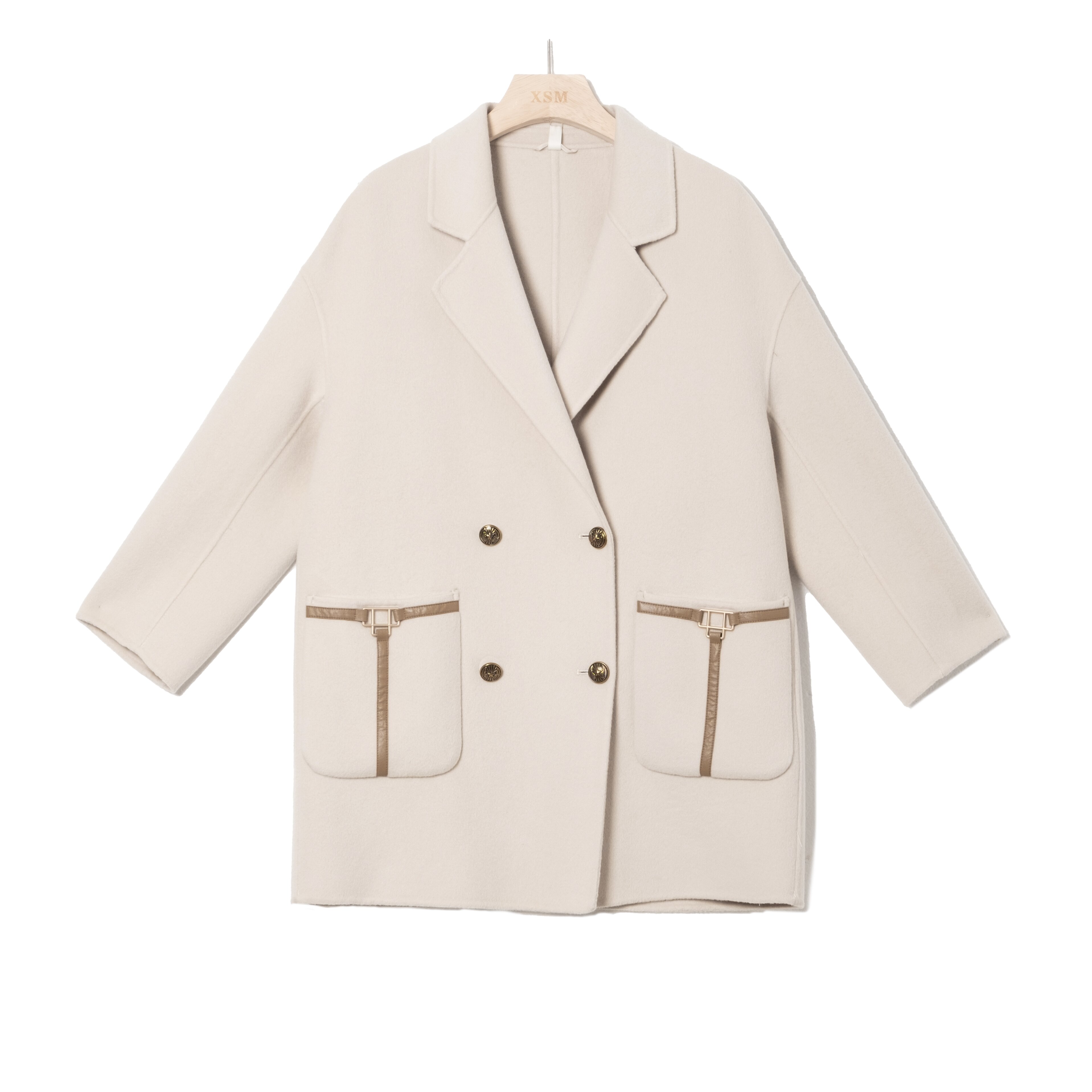 2025秋冬新款时尚韩版插肩袖双排扣韩系气质通勤毛呢外套HS181