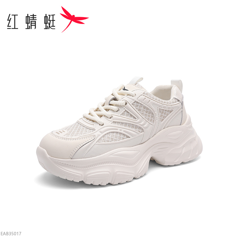 红蜻蜓小个子厚底增高透气网面老爹鞋2025秋季新款舒适休闲鞋J