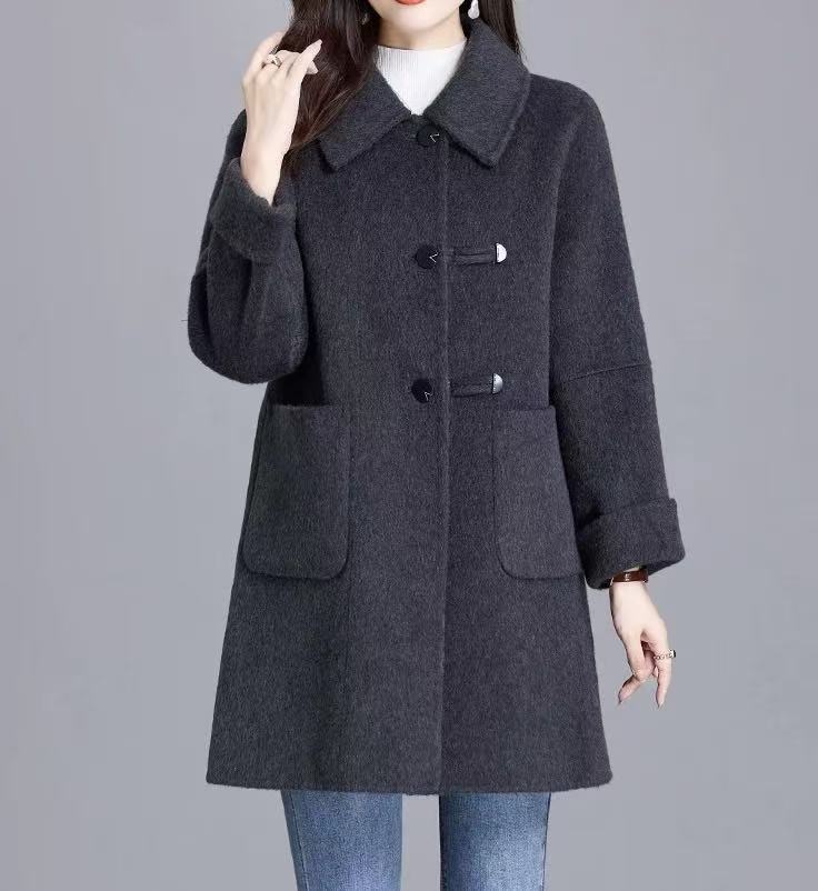 6810-31152 中长款宽松方领时尚显瘦毛呢大衣服外套