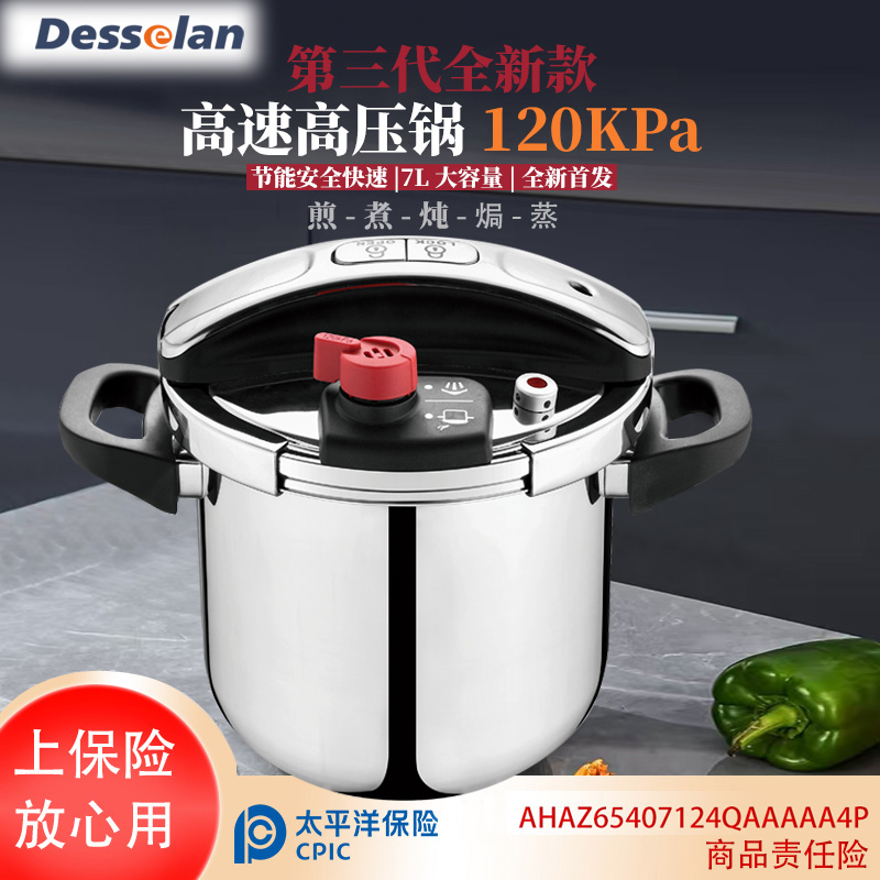 【送原装备用胶圈】德森朗Desselan 304不锈钢高压锅 7升120kpa 4