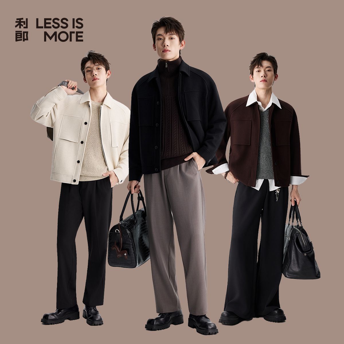 利郎【都市美学】25冬极简绵羊毛轻薄绒服潮流琥珀流光复古男款外套