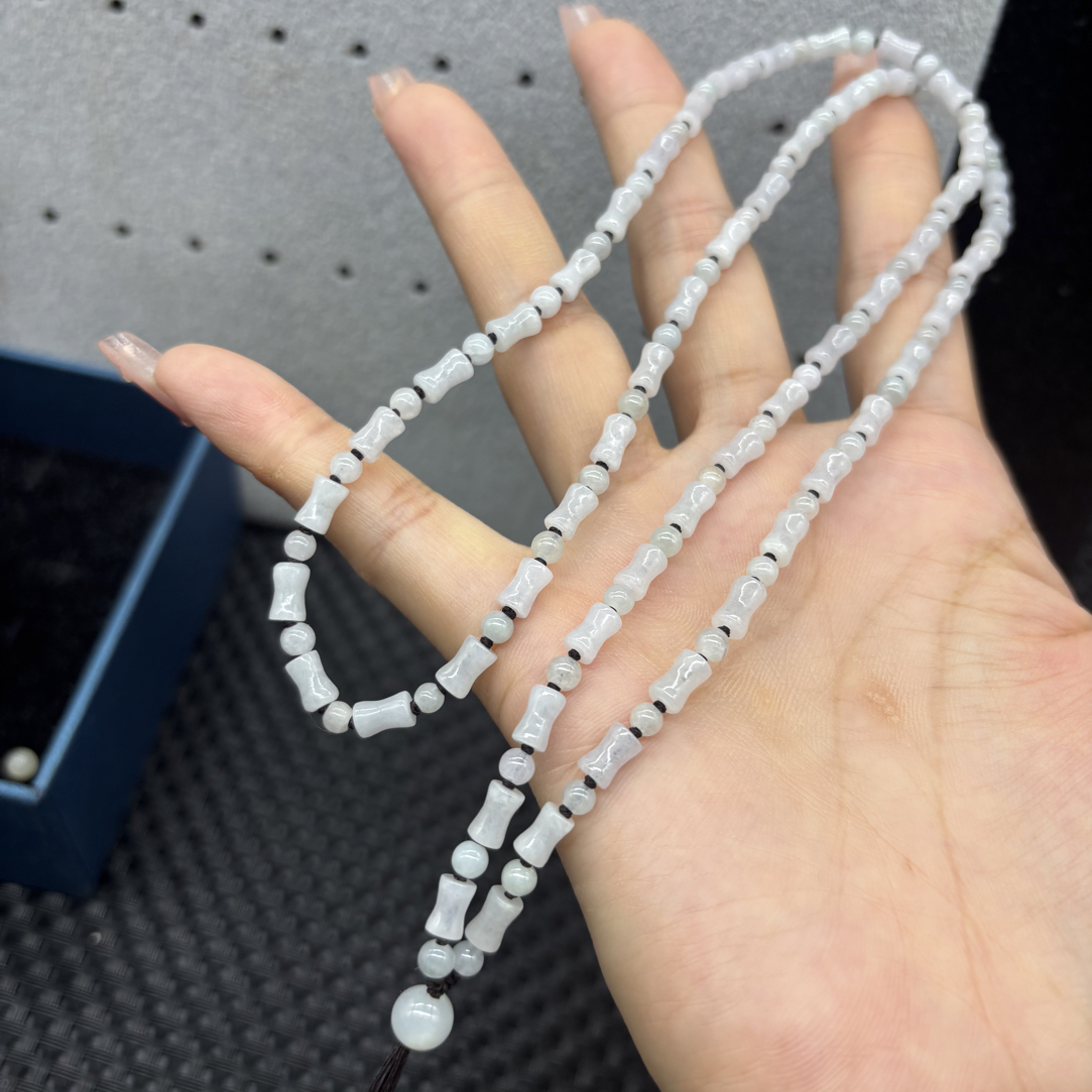 福利天然缅甸A货翡翠白月光竹节4mm玉石挂件绳毛衣链项链长链百搭