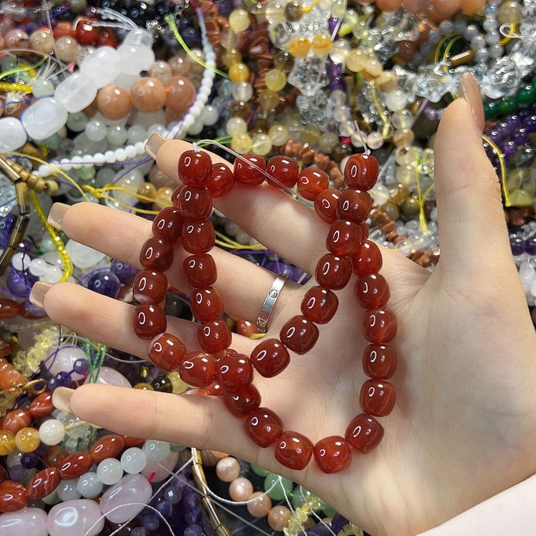 玛瑙/玉髓未镶嵌珠宝半成品红玛瑙老型珠卡10一条