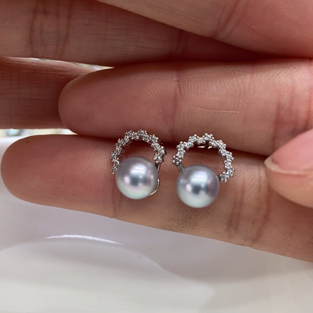 海水珍珠耳饰银S925镶嵌