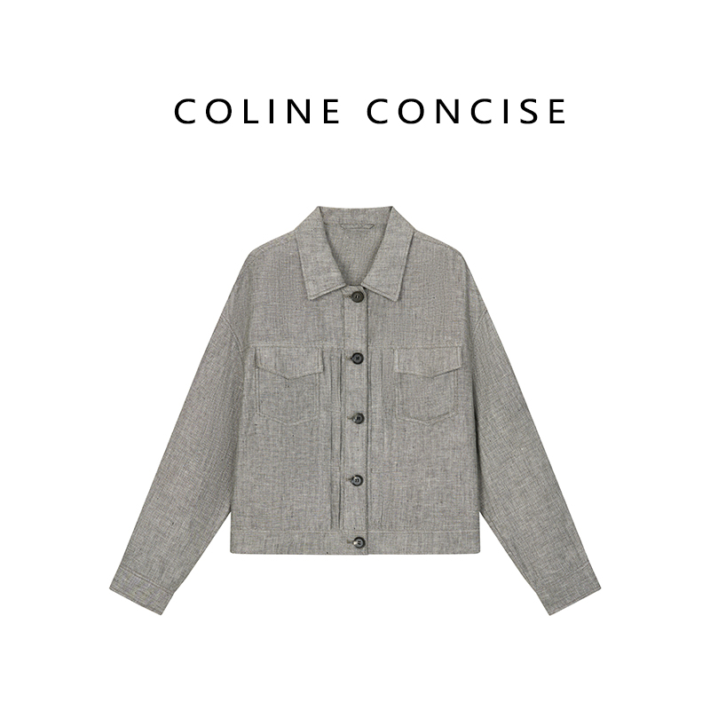 COLINE CONCISE25SS 100色织亚麻肌理条纹衬衫外套90056