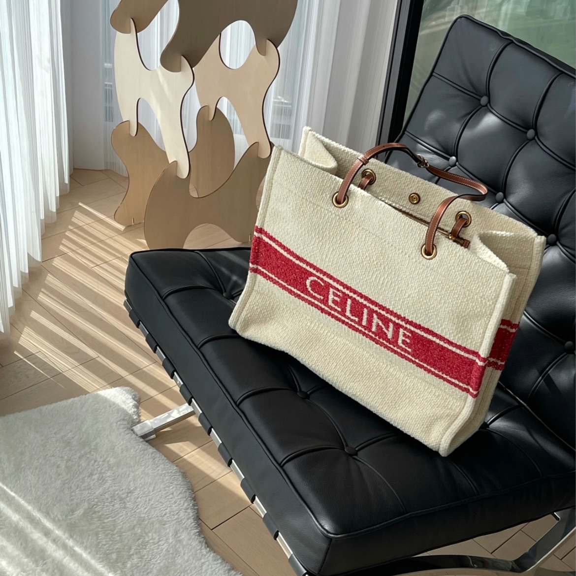 99新 Celine/思琳 7姐专场/米色帆布拼皮 托特