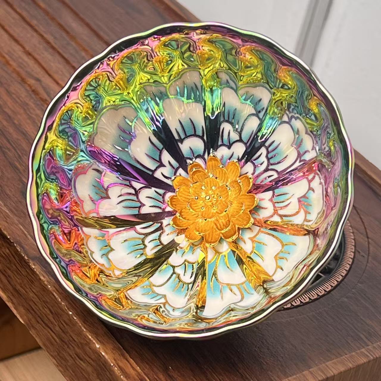 七彩海浪金莲花主人杯茶器（无礼盒）