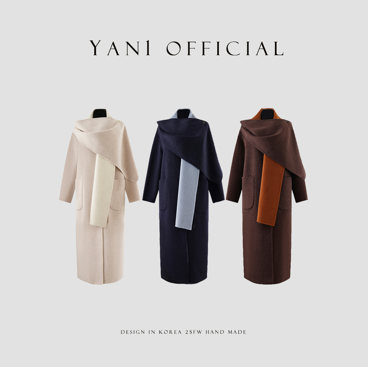 Yan1Design/妍妍【麦穗黄昏】25秋冬羊绒大围脖设计感双面羊毛大衣