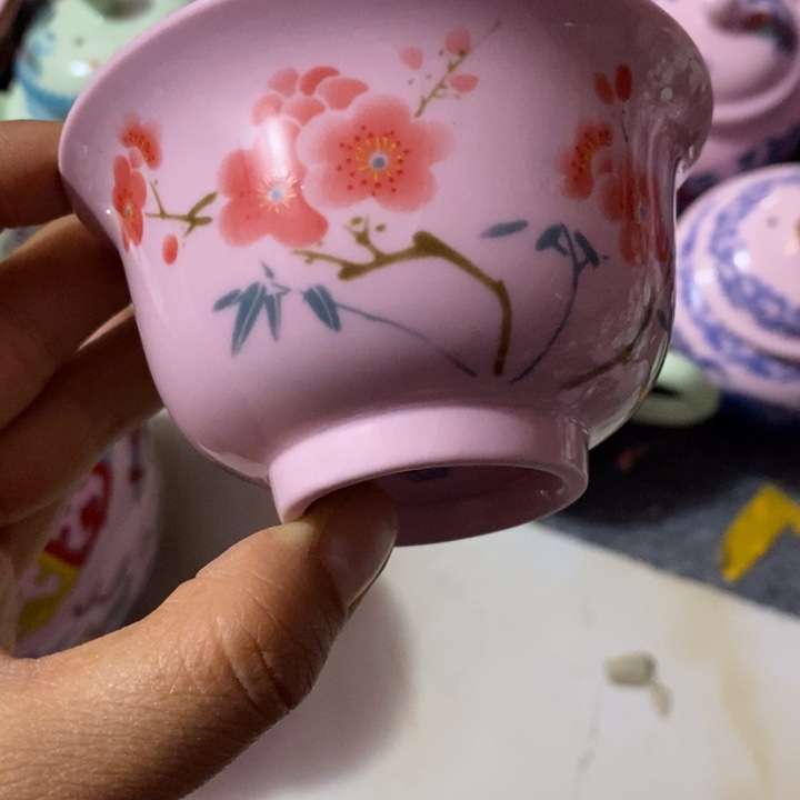 摆件陶红稀土翠竹红梅压手杯