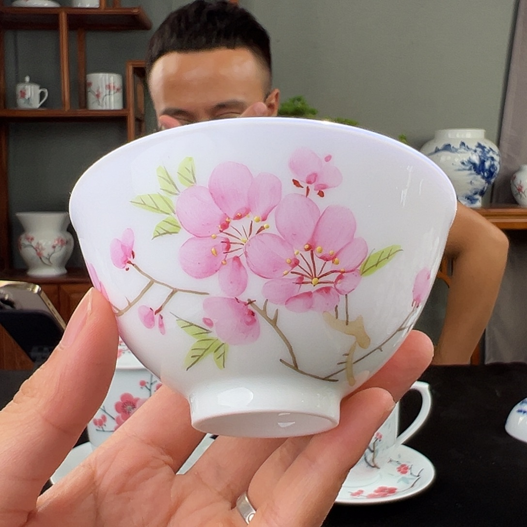 滑石子 水点桃花鸡心杯