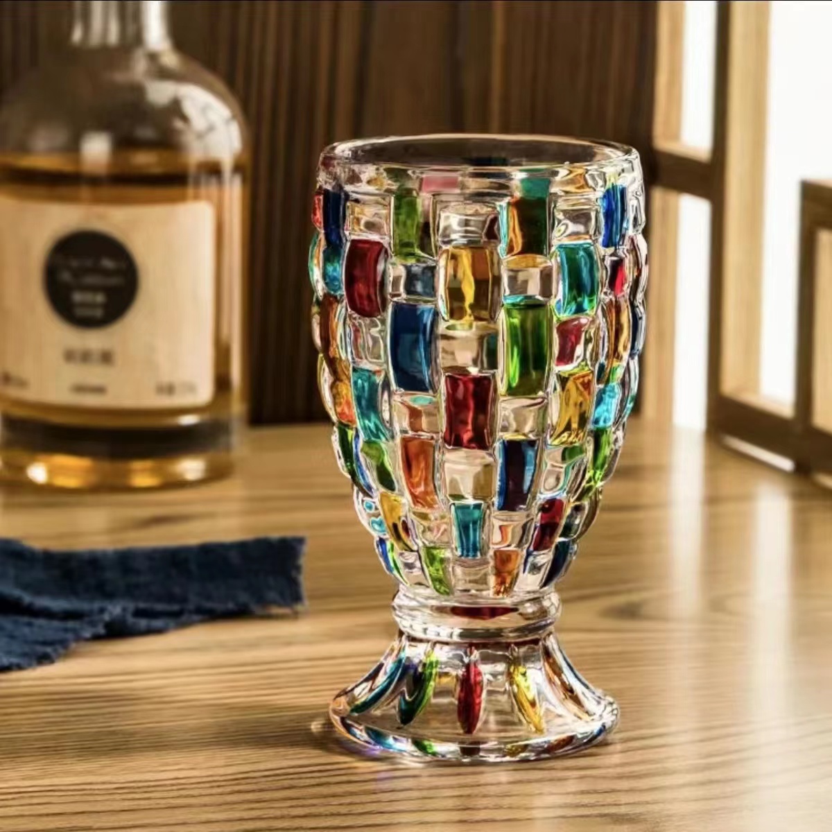 【单支装】撞色水晶彩绘玻璃杯手绘小礼品彩色杯