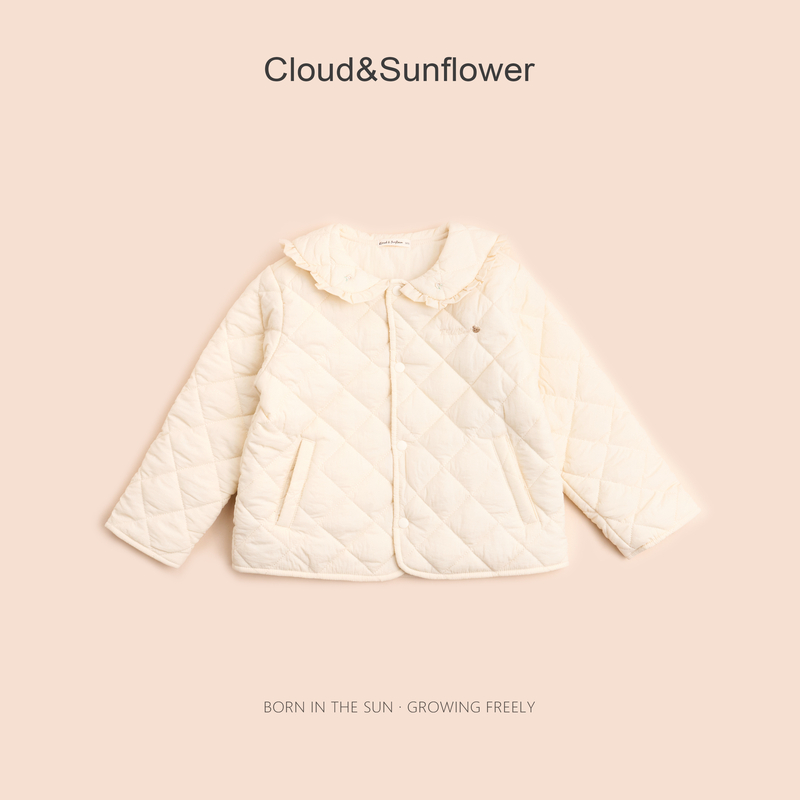 【云朵小葵】女童秋季新款爆款小熊翻领小花菱格棉棉休闲外套253566