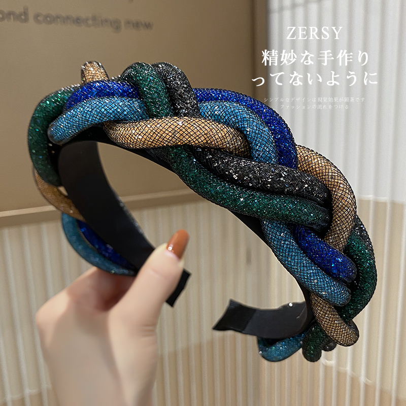 高颅顶发箍女2025新款高级感重工水晶麻花辫头箍宽边洗脸发卡头饰