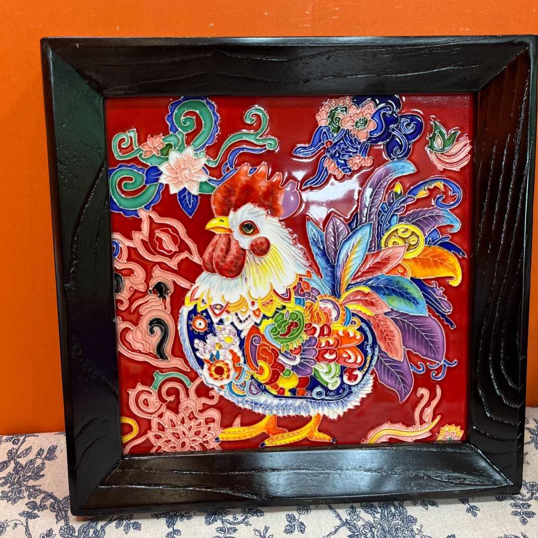 30方中式深色墙挂客厅餐厅实木悬挂手绘瓷板画立体装饰壁饰双十一