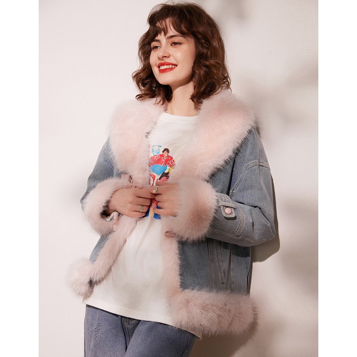 【小呆鸟粉丝专享】&白鹿语时尚牛仔加厚女式羽绒服鸭绒外套HX10093