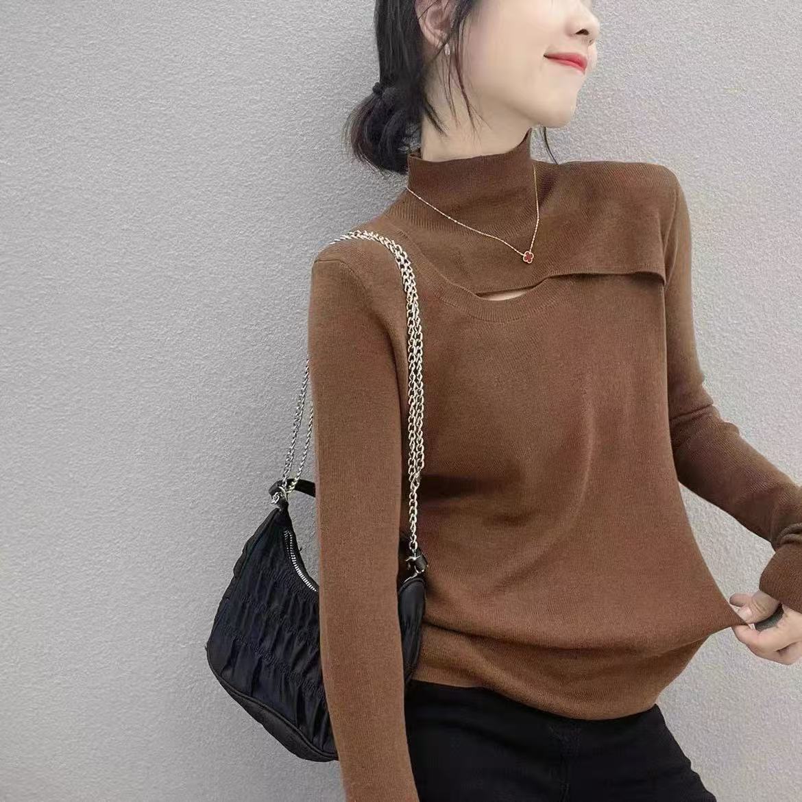 003-3102   美丽诺羊毛镂空保暖女毛针织衫修身型长袖打底衫