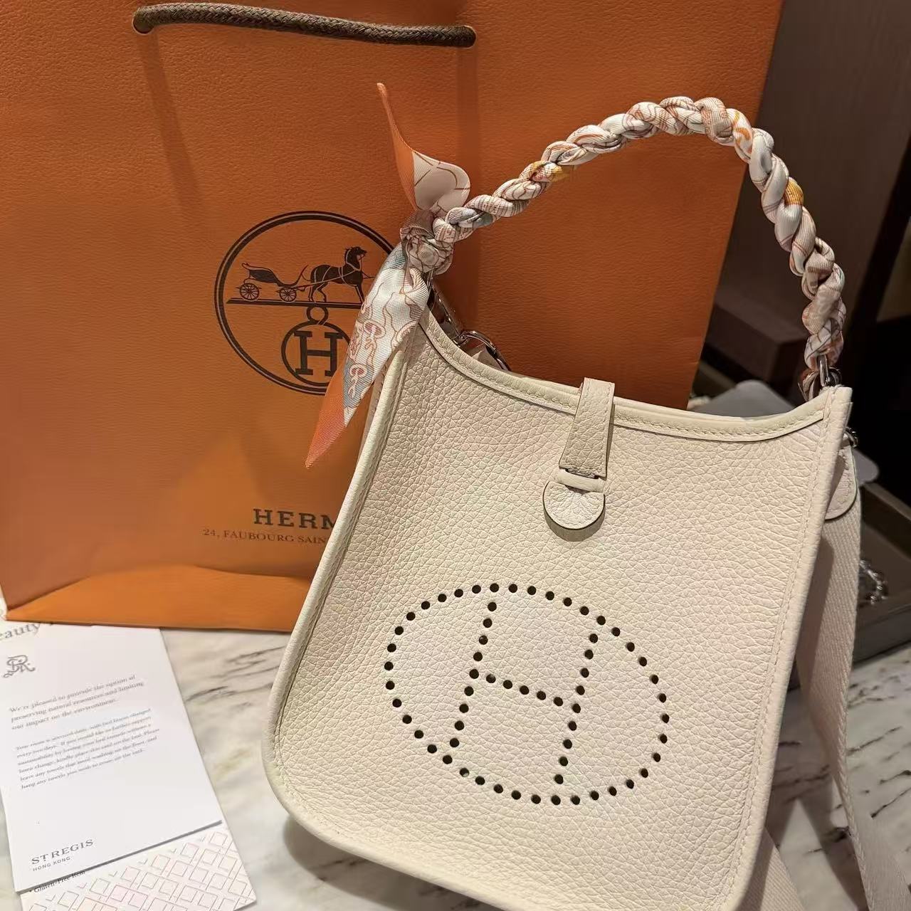 99新 Hermes/爱马仕 【十六专属】Z95/冰川白mini 伊芙琳单肩包/FB