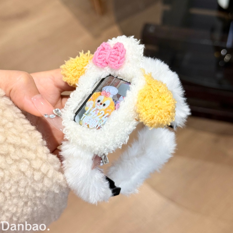 《可爱毛绒饼饼》适用于小米手环9pro表带秋冬新款折叠扣磁吸手表带