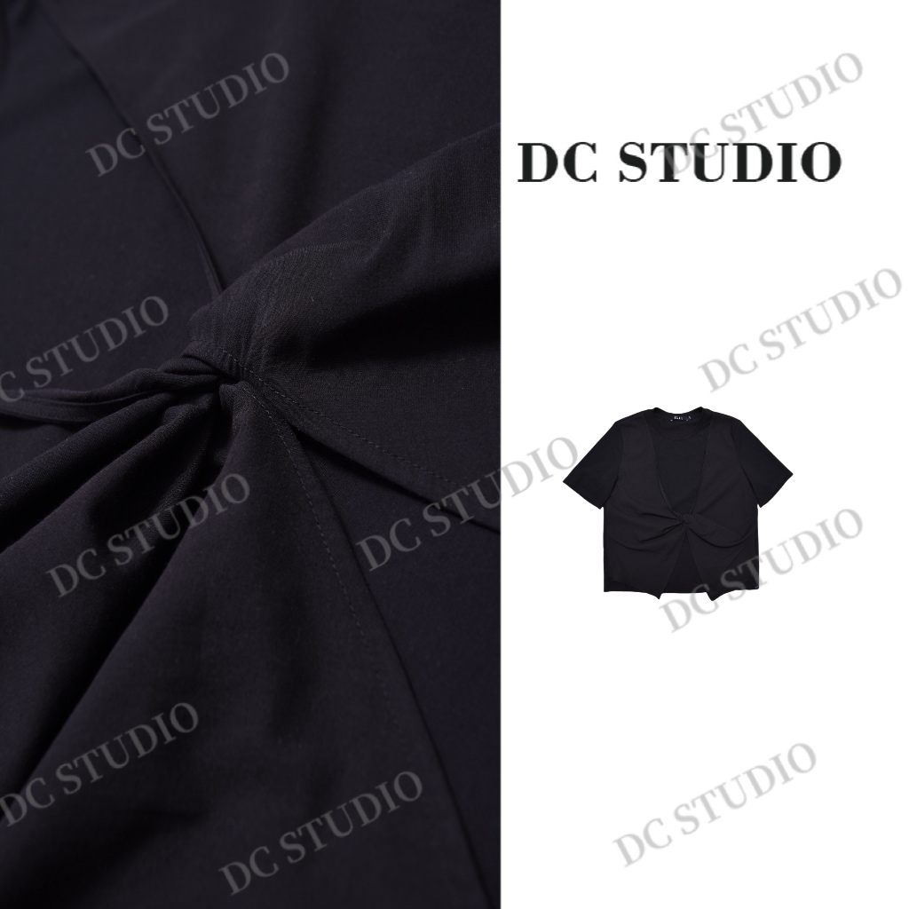 DC STUDIO【默契】2025夏季新款时尚百搭设计款蝴蝶结宽松T恤