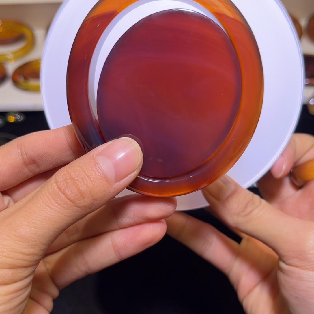 琥珀手镯未镶嵌三*红蜜紫罗兰贵妃56.56圈口/16