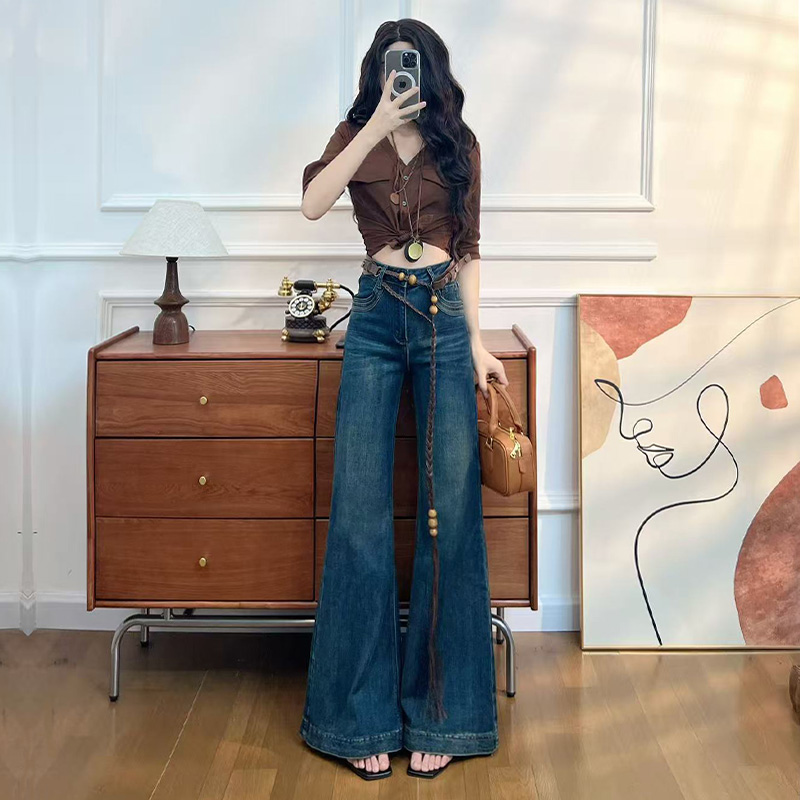 设计感牛仔裤女2025春秋冬新款潮流爆款高级腰带配饰直筒裤子