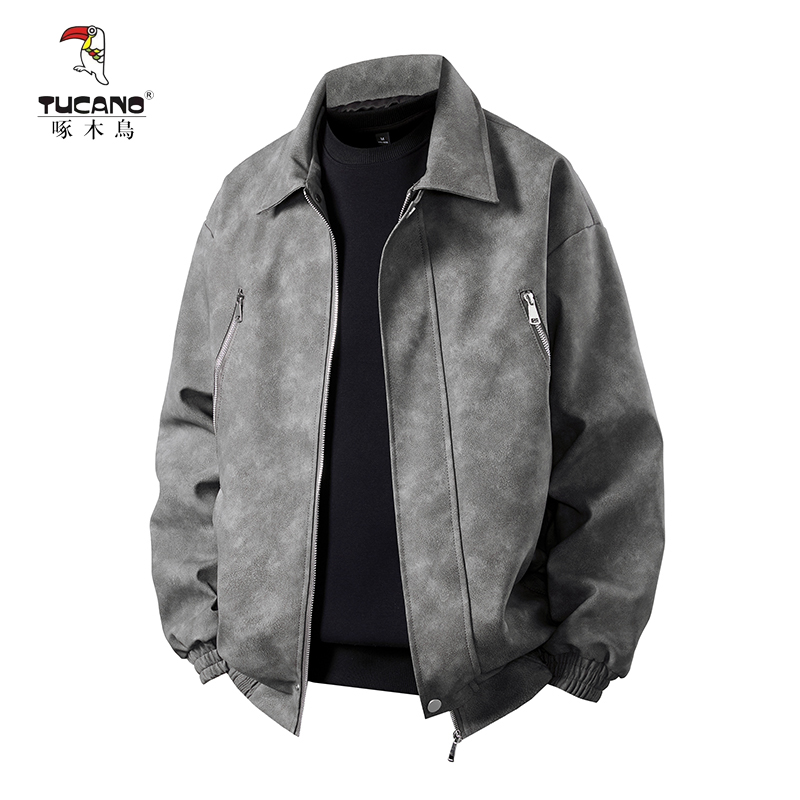 TUCANO/啄木鳥春季新款男皮衣男款冬季翻领休闲简约纯色穿搭时尚