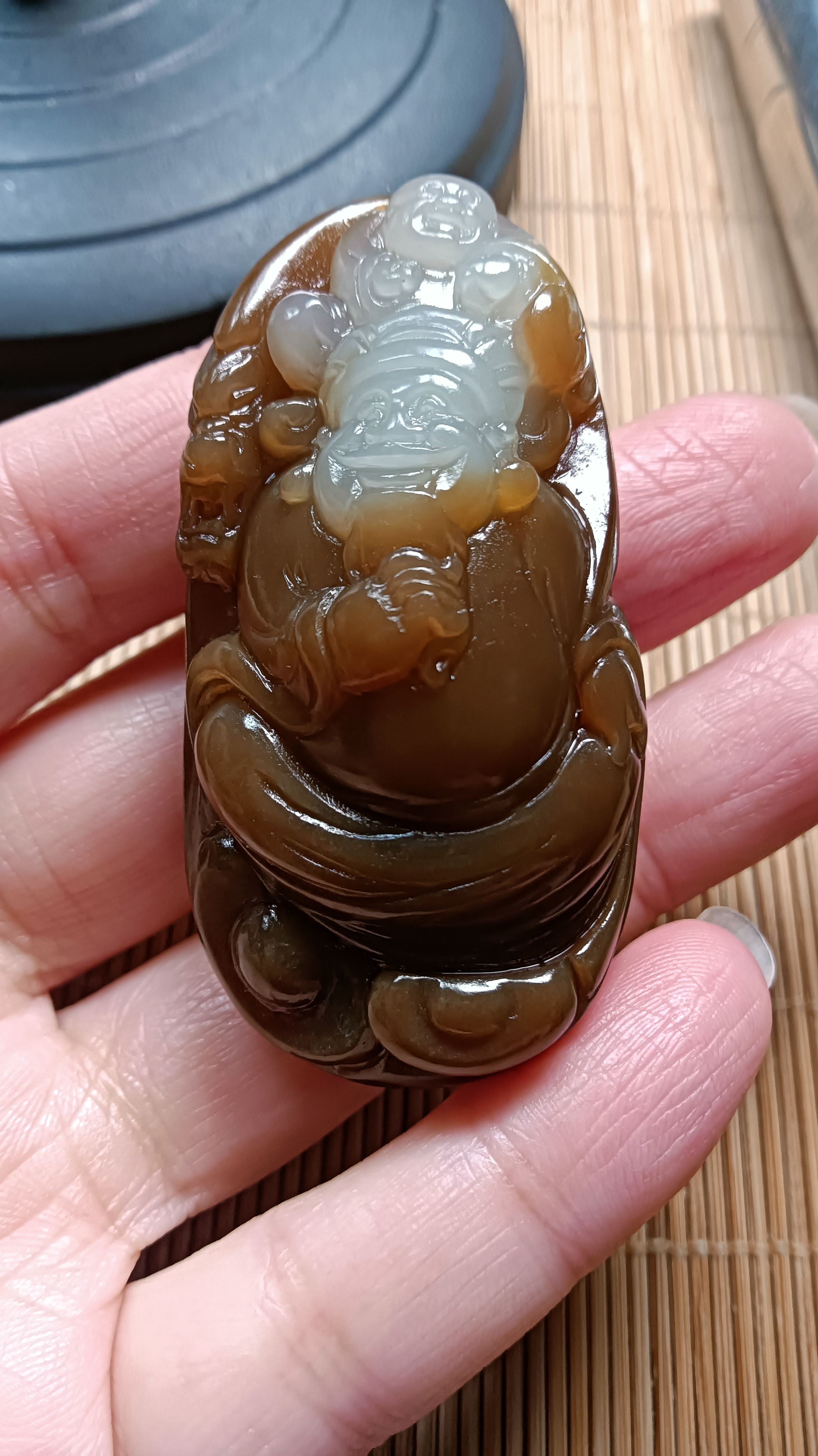 新疆和田玉糖白财神挂件