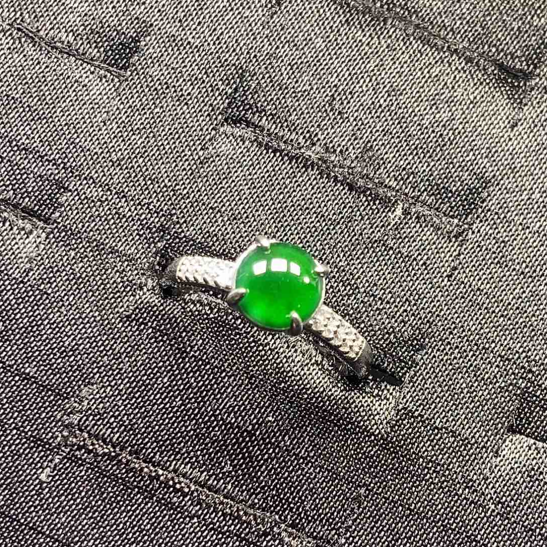 翡翠银S925镀金镶嵌戒指