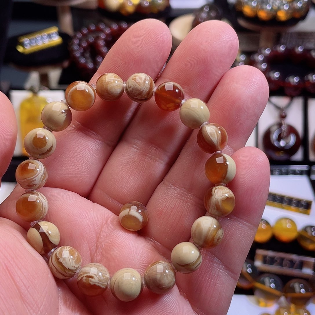 琥珀手链未镶嵌真**菜缅甸