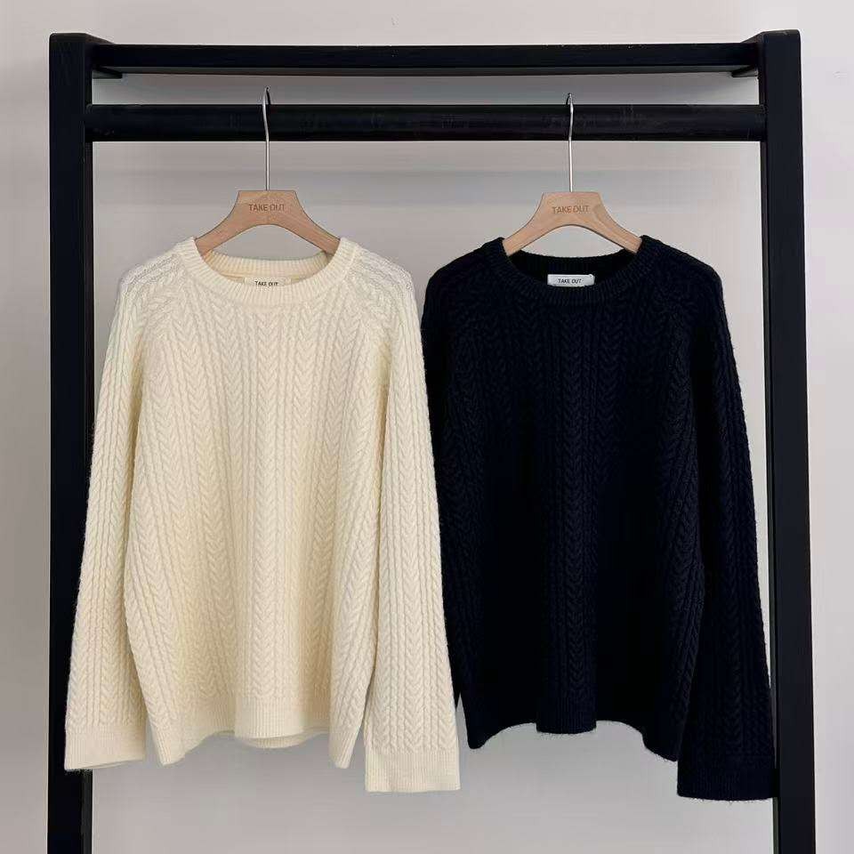 韩国欧巴家圆领燕麦宽松休闲毛衣136